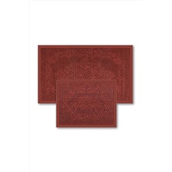 Bluenity Manolya Bahçesi Doğal Pamuklu 2'li Banyo Kilim Seti 60x100 50x60 Cm Kırmızı Manolya01