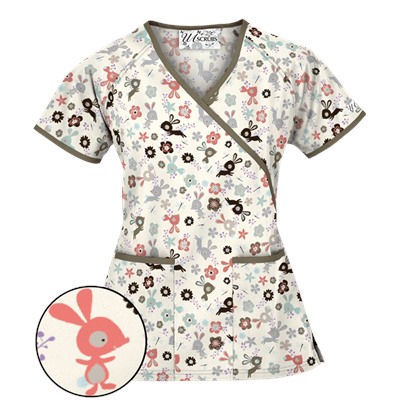 UA Springtime Hop Coffee Bean Mock Wrap Scrub Top