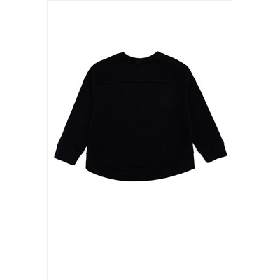 Çocuk Siyah Basic Bisiklet Yaka Sweatshirt