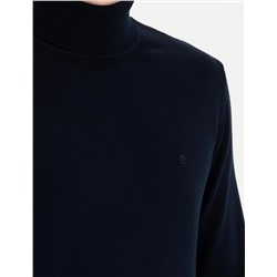 Lacivert Slim Fit Balıkçı Yaka Basic Triko Kazak