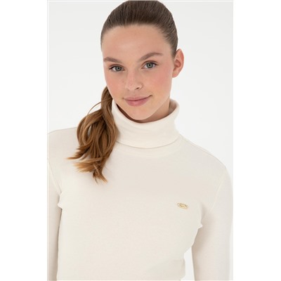 Kadın Krem Balıkçı Yaka Sweatshirt