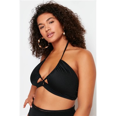 Siyah Boyundan Bağlama Detaylı Büyük Beden Bikini Üstü TBBSS24CT00000