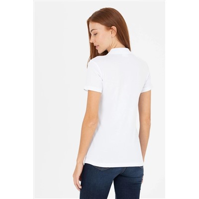 Kadın Beyaz Basic Polo Yaka Tişört