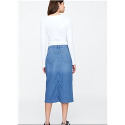 SuperSoft Denim Button-Front Midi Skirt