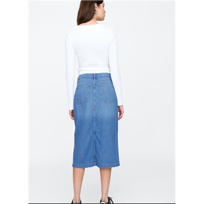 SuperSoft Denim Button-Front Midi Skirt