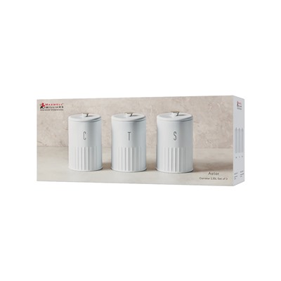 Банка для сыпучих продуктов, 3 шт, 1,35 л, сталь, белая, Astor, 62589