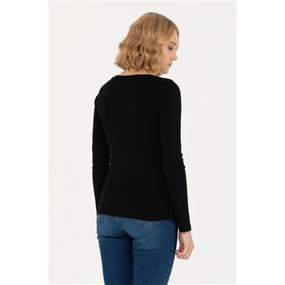 Kadın Siyah Kayık Yaka Sweatshirt
