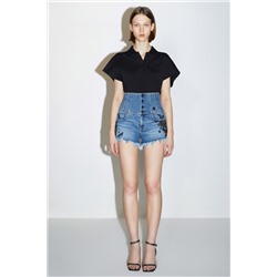 Short vaquero de tiro alto Azul