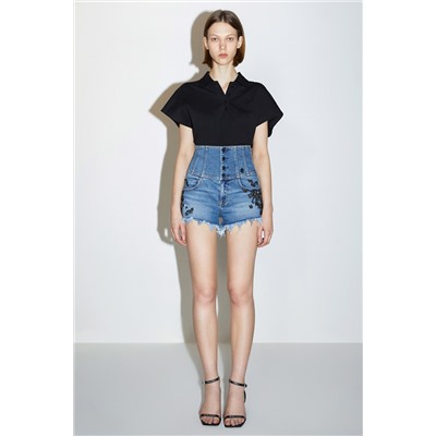 Short vaquero de tiro alto Azul