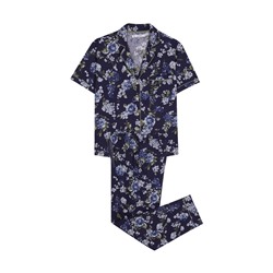 Pijama largo camisero 100% algodón azul flores
