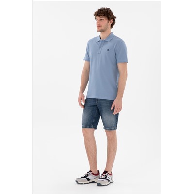 Erkek Slim Fit Polo Yaka Mavi Basic Tişört