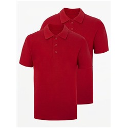 Red Short Sleeve Slim Fit School Polo Shirts 2 Pack