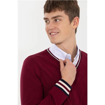 Erkek Bordo V - Yaka Triko Kazak