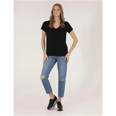 Siyah Comfort Fit V Yaka Basic Tişört