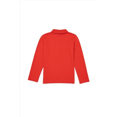 Çocuk Kırmızı Polo Yaka Basic Sweatshirt