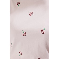 Pembe Boyfriend Çiçek Nakış Detaylı %100 Pamuk Örme Büyük Beden T-shirt TBBSS24BF00029