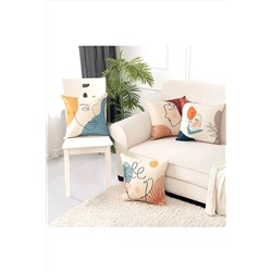 Benlisso Home Kombin Kırlent Kılıfı 4lü Soyut Sanat Yüz Desenli Dekoratif Yastık Minder 43x43 1917