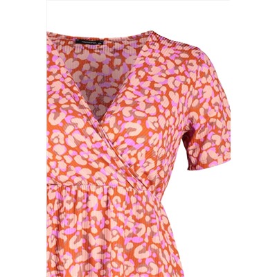 Pembe Leopar Desenli Kruvaze Yazlık Örme Büyük Beden Elbise TBBSS23AH00119