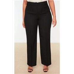 Siyah Straight/Düz Kesim Yüksek Bel Nervür Dikişli Dokuma Pantolon TBBSS22PL0301