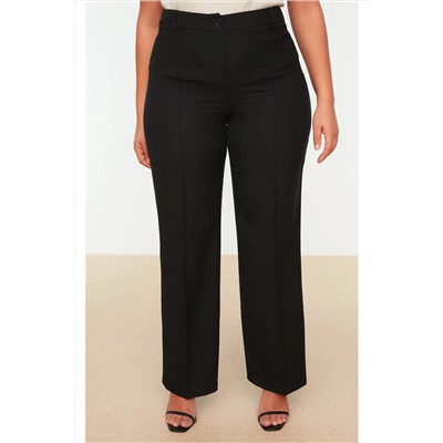 Siyah Straight/Düz Kesim Yüksek Bel Nervür Dikişli Dokuma Pantolon TBBSS22PL0301