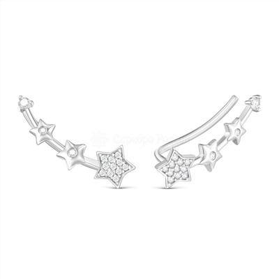 Серьги-продёвки из серебра с фианитами родированные 925 пробы 12-1009