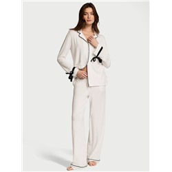 Modal Soft Velvet-Trim Long Pajama Set