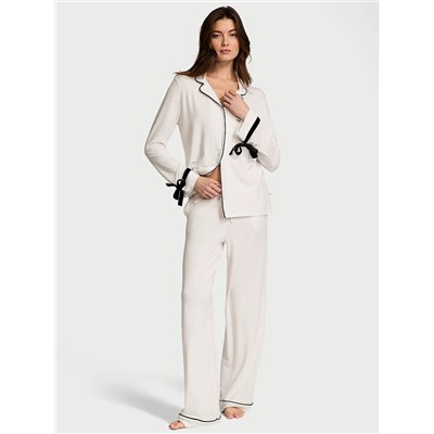 Modal Soft Velvet-Trim Long Pajama Set
