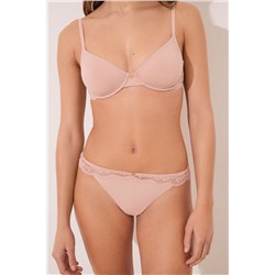 Tanga microfibra y encaje rosa