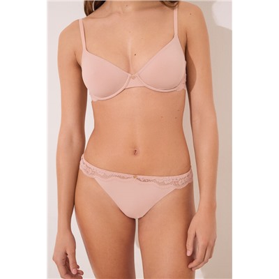 Tanga microfibra y encaje rosa