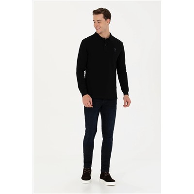 Erkek Siyah Basic Polo Yaka Sweatshirt
