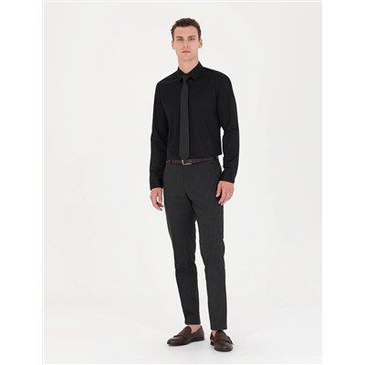 Siyah Slim Fit Uzun Kollu Basic Gömlek
