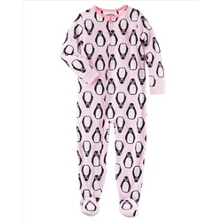 1-Piece Penguin Print Microfleece PJs