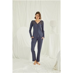 MONAMİSE Kadın Yakası Ve Omzu Dantelli Önü Boydan Düğmeli Pijama Takımı 18K18209