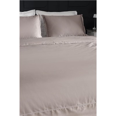 Laila King Size %100 Pamuk Nakışlı Saten Nevresim Takımı - Vizon