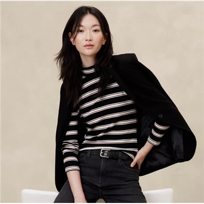 Ribbed Mock-Neck T-Shirt