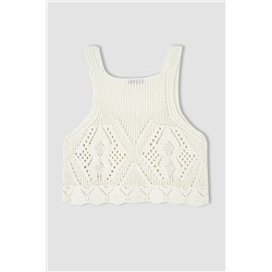 Defacto Slim Fit Kare Yaka Örgü Detaylı Kroşe Crop Triko Atlet Y8987AZ22SM