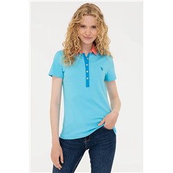 Kadın Turkuaz Basic Polo Yaka Tişört