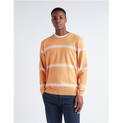 Striped Knitted Jumper, Men, Light Orange