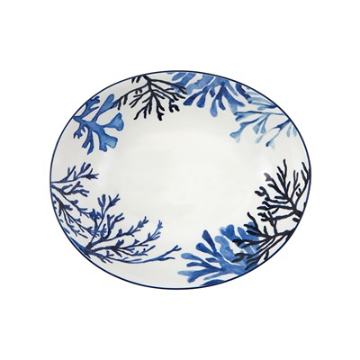 Салатник, 32х26 см, 3 л, керамика К, белый, овальный, Синие кораллы, Blue Coral, 63291