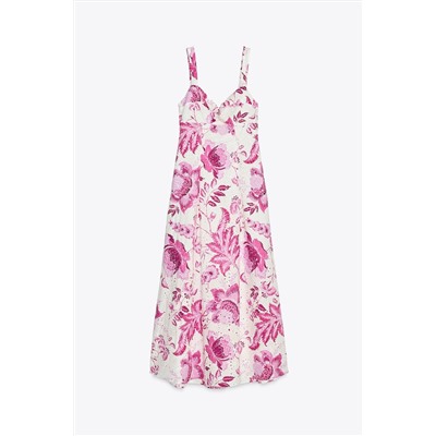 PRINTED DRESS WITH CUTWORK EMBROIDERY