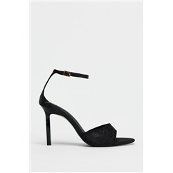 EMBROIDERED MESH HEELED SANDALS