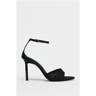 EMBROIDERED MESH HEELED SANDALS