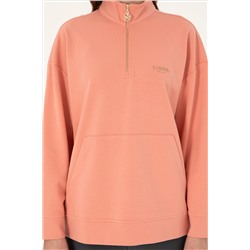 Kadın Somon Dik Yaka Fermuarlı Sweatshirt