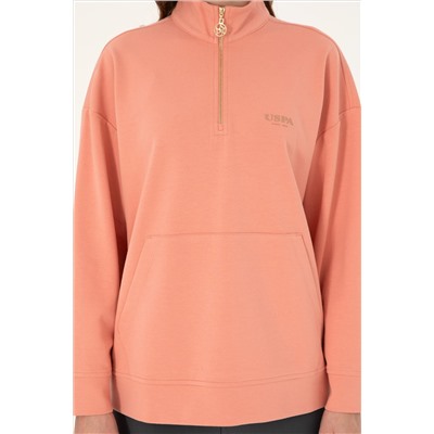 Kadın Somon Dik Yaka Fermuarlı Sweatshirt