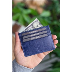 Garbalia, Unisex Lacivert Madalyon Crazy Deri Kartlık Cüzdan