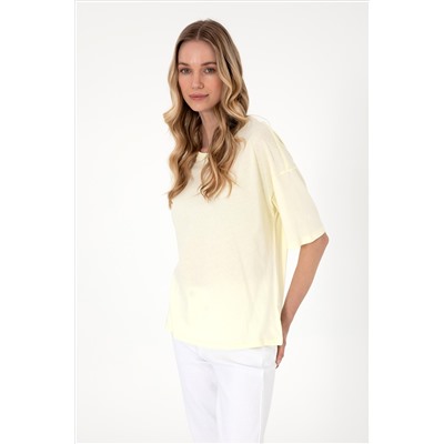Kadın Limon Oversize Bisiklet Yaka Tişört