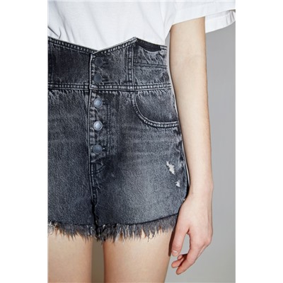 Short vaquero de tiro alto Negro