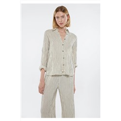 Mavi Çizgili Bej Gömlek Oversize / Geniş Kesim 1210485-82544