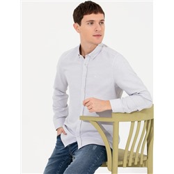 Açık Gri Slim Fit Uzun Kollu Gömlek