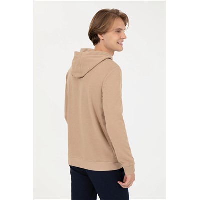 Erkek Camel Kapüşonlu Sweatshirt